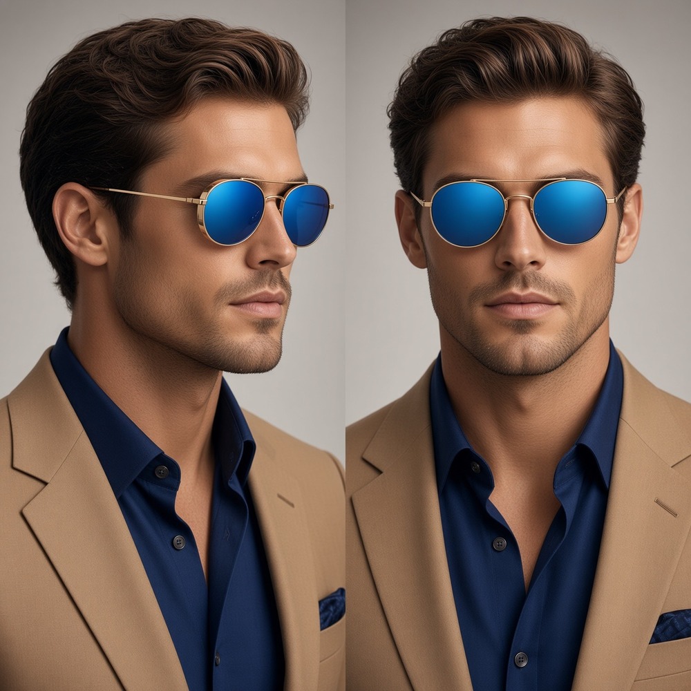 Oversized Round Gold Thick Frame Sunglasses Mirror Lens‎ Metal Spring Hinge New